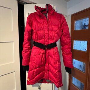 Lole Long Down Belted Jacket, Red Pink color, XS